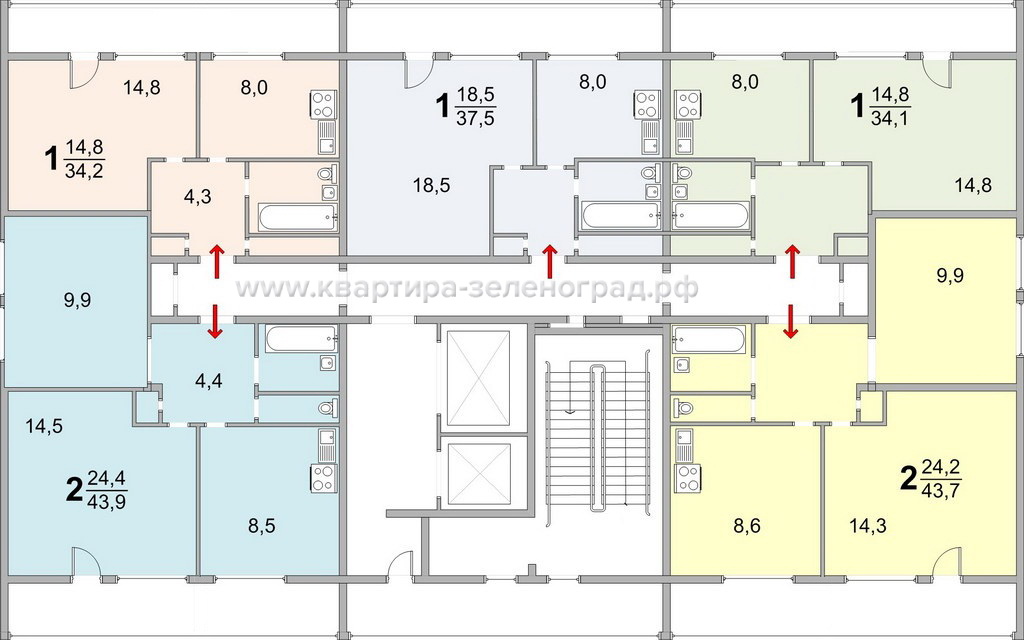 Поэтажный план дома серии II-68-01/14-83 в Зеленограде